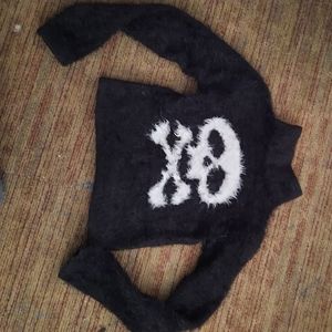 Current Mood Fuzzy Croptop With Skull